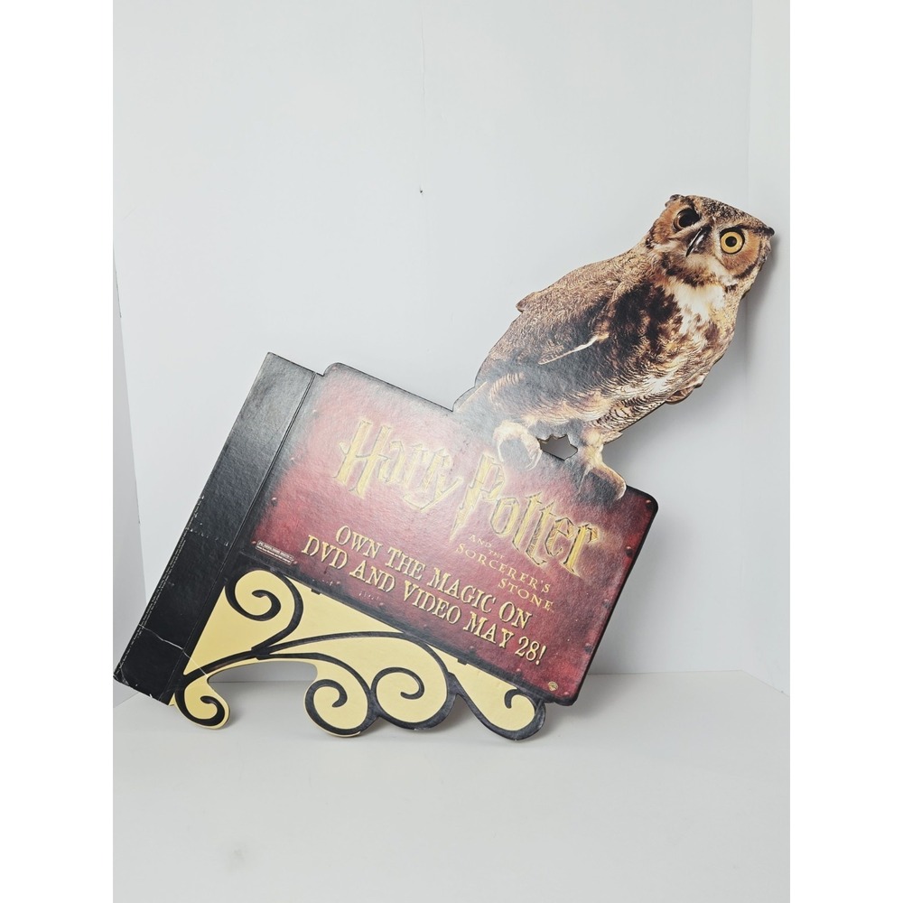 Harry Potter Promotion cardboard sign owl Sorcerers Stone DVD and VHS 23"